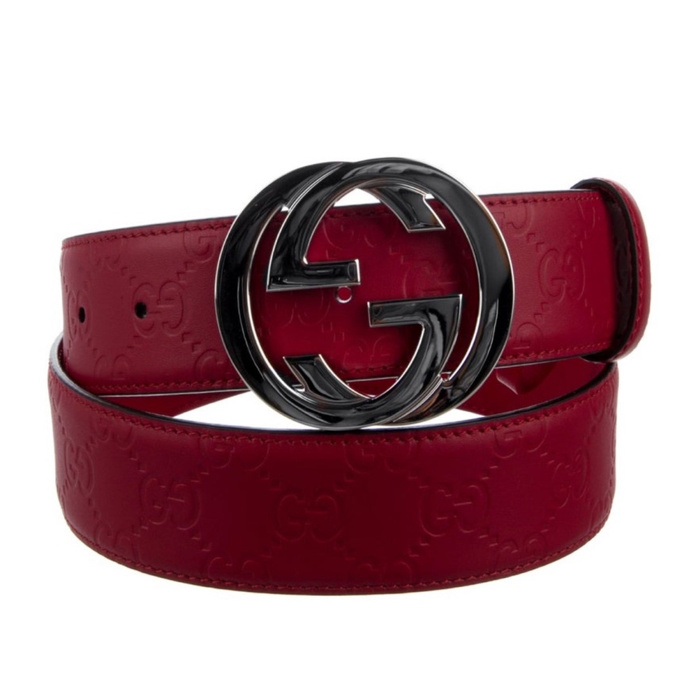 Gucci Red Leather Belt with Silver Buckle